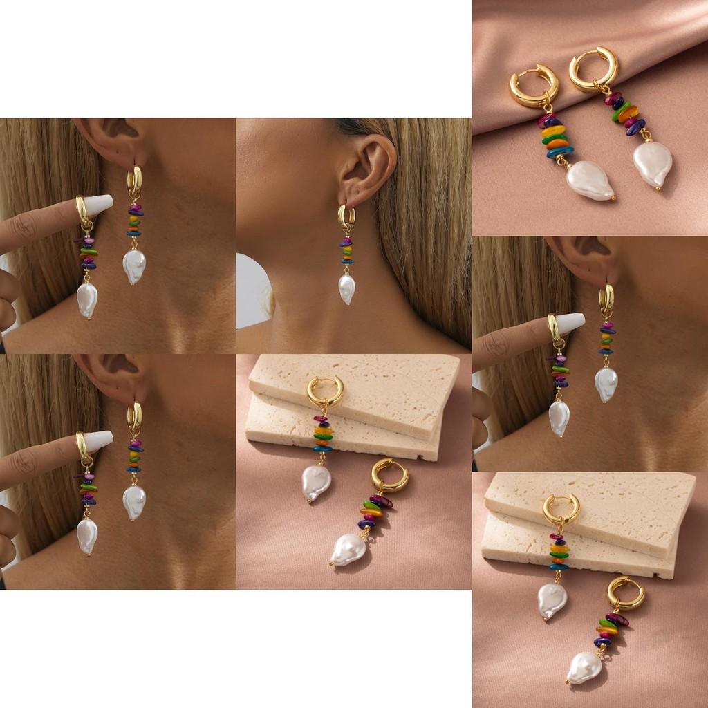 Chic European And American Style Earrings With Colorful Stones And Pearls