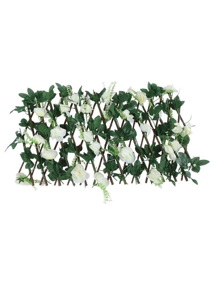 Trellis Style Wooden Fence with Artificial Flowers for Enhancing Gardens