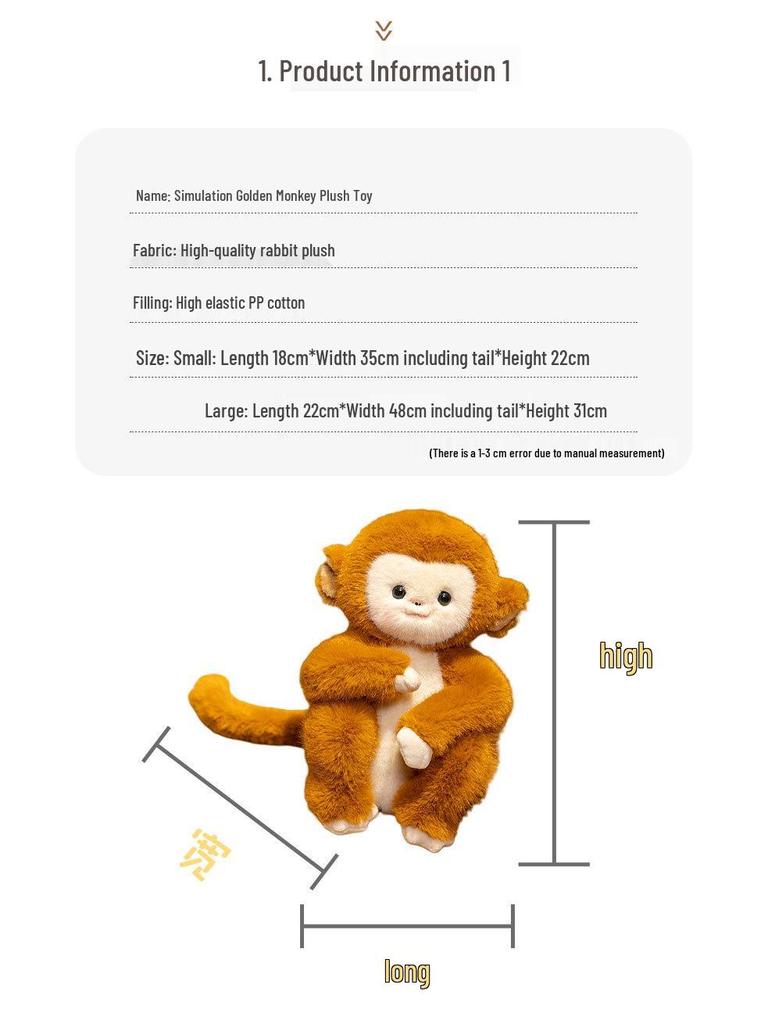 Golden Monkey Plush Toy - Cute Stuffed Animal Ape Doll, Perfect Gift for Girls and Kids' Birthdays