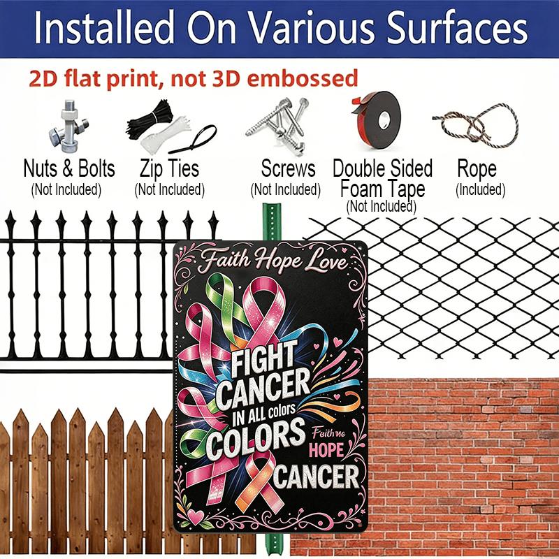 2D Flat, 1pc Multi Color Cancer Awareness Ribbon Aluminum Sign, Breast Cancer Awareness Month Decor, Cancer Walk Event Fence, Hospital Lobby Display
