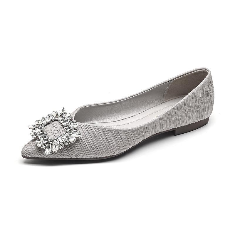 Spring small perfume style French flash drill pointed toe shallow mouth fairy flat single shoes women