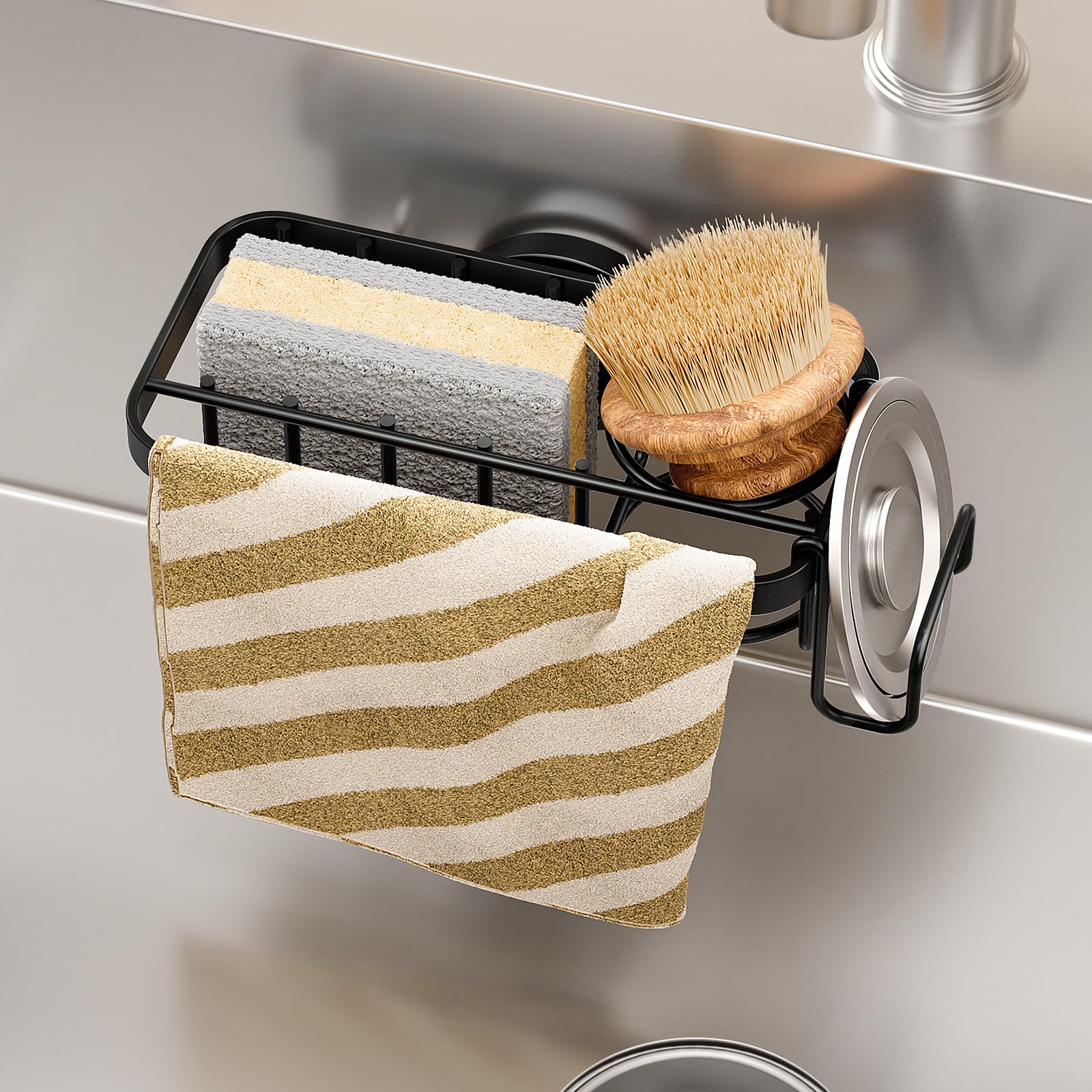 

TAILI Stainless Steel Sponge Holder with Suction Detergent Sink Scrubber Dish Storage Holder for Sink Black Cups, Rack, Holder, Holder, Drainer, чёрный