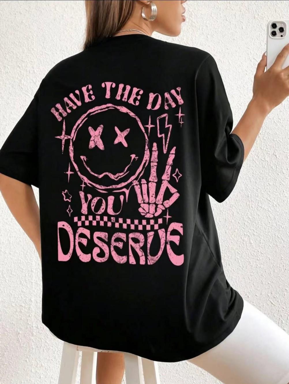 Washed Distressed Snowflake Print Oversized Loose Fit Short Sleeve Top L