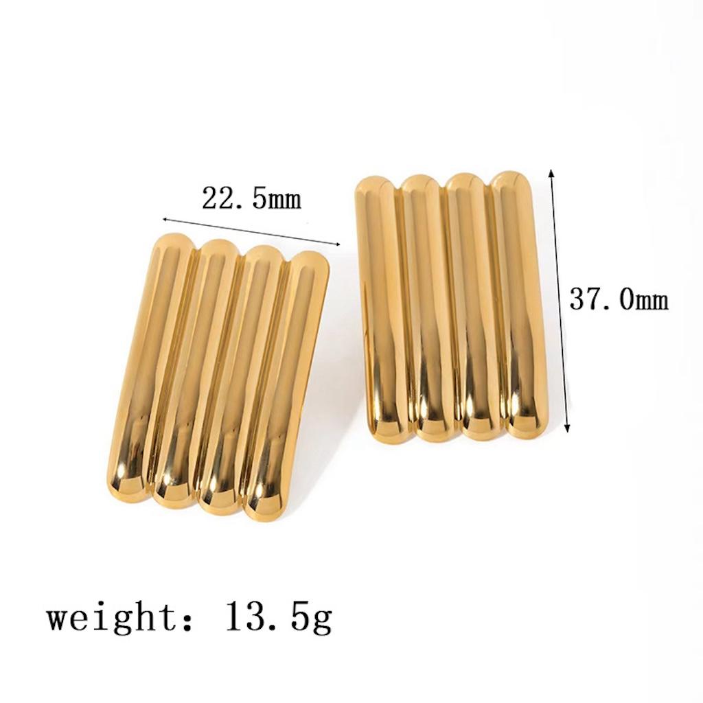 Simple Glossy Striped Earrings for Women Gold Color Stainless Steel Stud Earrings Trendy Party Jewelry Earring For Women