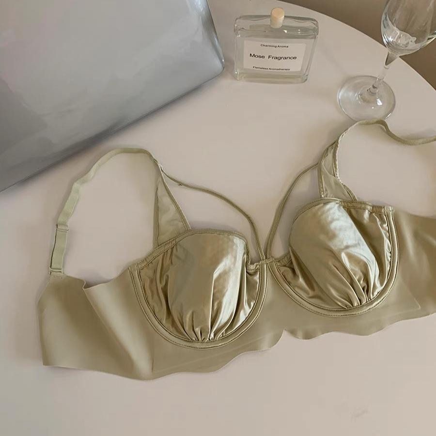 

Сексуальный бюстгальтер во французском стиле для женщин, атласный бесшовный бюстгальтер, тонкая чашка «кроличьи ушки», мягкий бюстгальтер на косточках, дышащий топ с поддержкой для женщин 44/100E