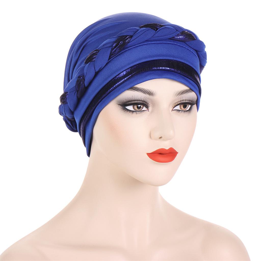 New Multicolor Short Braid Colorblock Muslim Hijab Cap – Fashionable European & American Pullover Hat