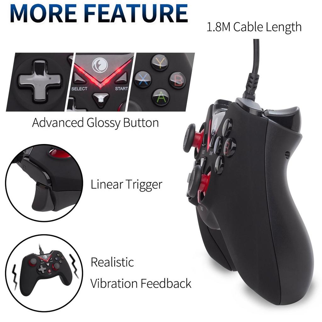 IFYOO Wired USB Game Controller Gamepad Joystick Steam Android PS3 V-one (Windows XP/7/8/10) & & & - [Red]