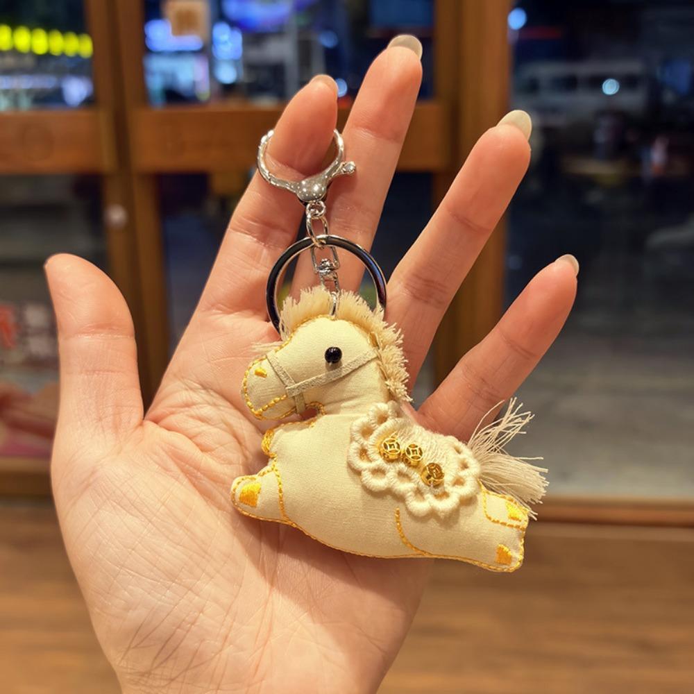 Chinese Style Pony Keychain Cartoon Stuffed Animal Keyring Kawaii Pony Pendant  Car Decoration