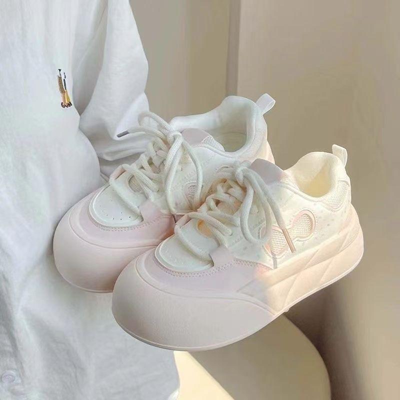 Summer Mesh Breathable Bread Shoes Women's New Platform White Shoes Original Niche Versatile Sports Board Shoes