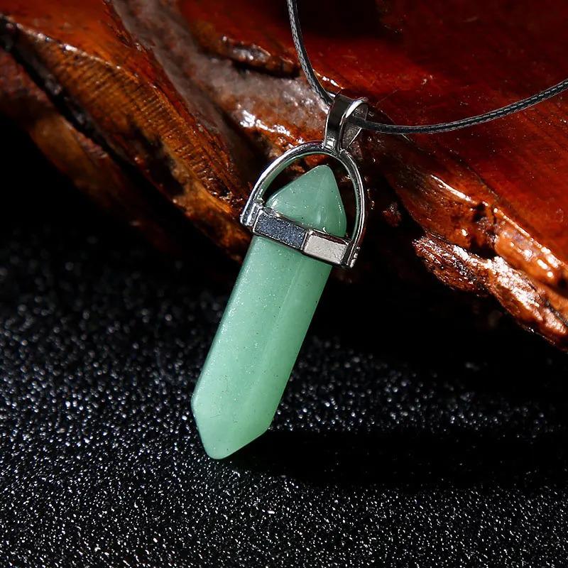 Stylish Hexagonal Crystal Gemstone Pendant Necklace with Gold Cap