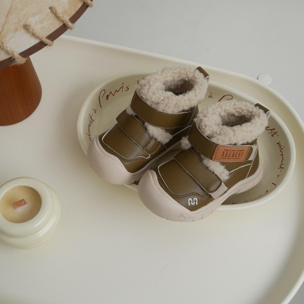 

Обувь для малышей, осенне-зимняя теплая хлопковая обувь для мальчиков и девочек, толстые бархатные устойчивые короткие ботинки 18