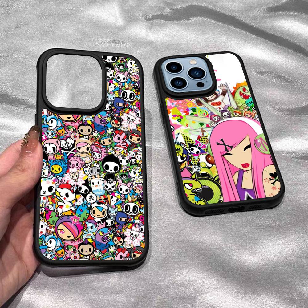 Japan T-Tokidokis Black Silicone Hard Plastic Phone Case For Iphone 17 Air 16 15 14 13 12 11 Pro Max PC+TPU Case