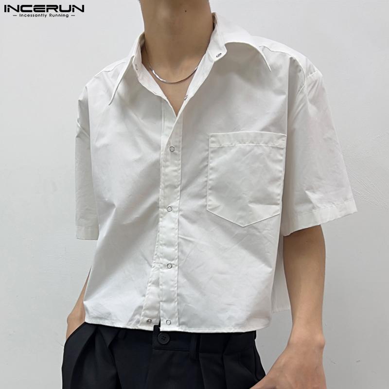 

INCERUN Белые мужские повседневные короткие рубашки с короткими рукавами