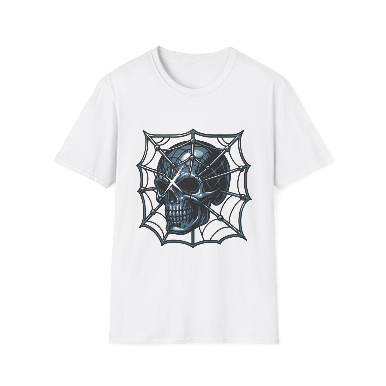 Unisex Softstyle T-Shirt Chrome Skull Spider Web Gothic Metal S