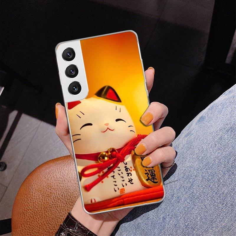 Lucky Cat Maneki Neko Japanese Phnoe Case for Samsung Galaxy S26 S25 Edge S23 S24 Ultra S22 Plus S21 S20 FE Unique Cover Soft Co