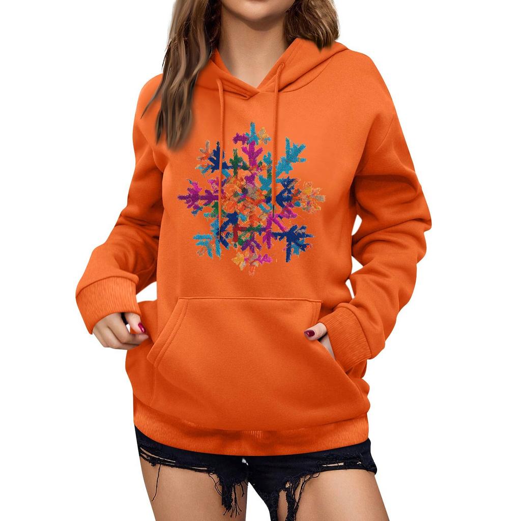 Women's Winter Christmas Printed Pullover Hooded Sweatshirt Fleece Long Sleeve Sweatshirt