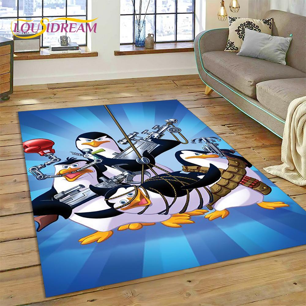 Cute Penguins of Madagascar Cartoon Carpet Rug for Living Room Bedroom Home Sofa Decoration,Kid Area Rug Non-slip Floor Mat Gift