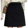 Women's Black Wool Blend High Waist A-line Short Skirt - Autumn/Winter 2026 Collection, Plus Size, Petite, Slimming Fit