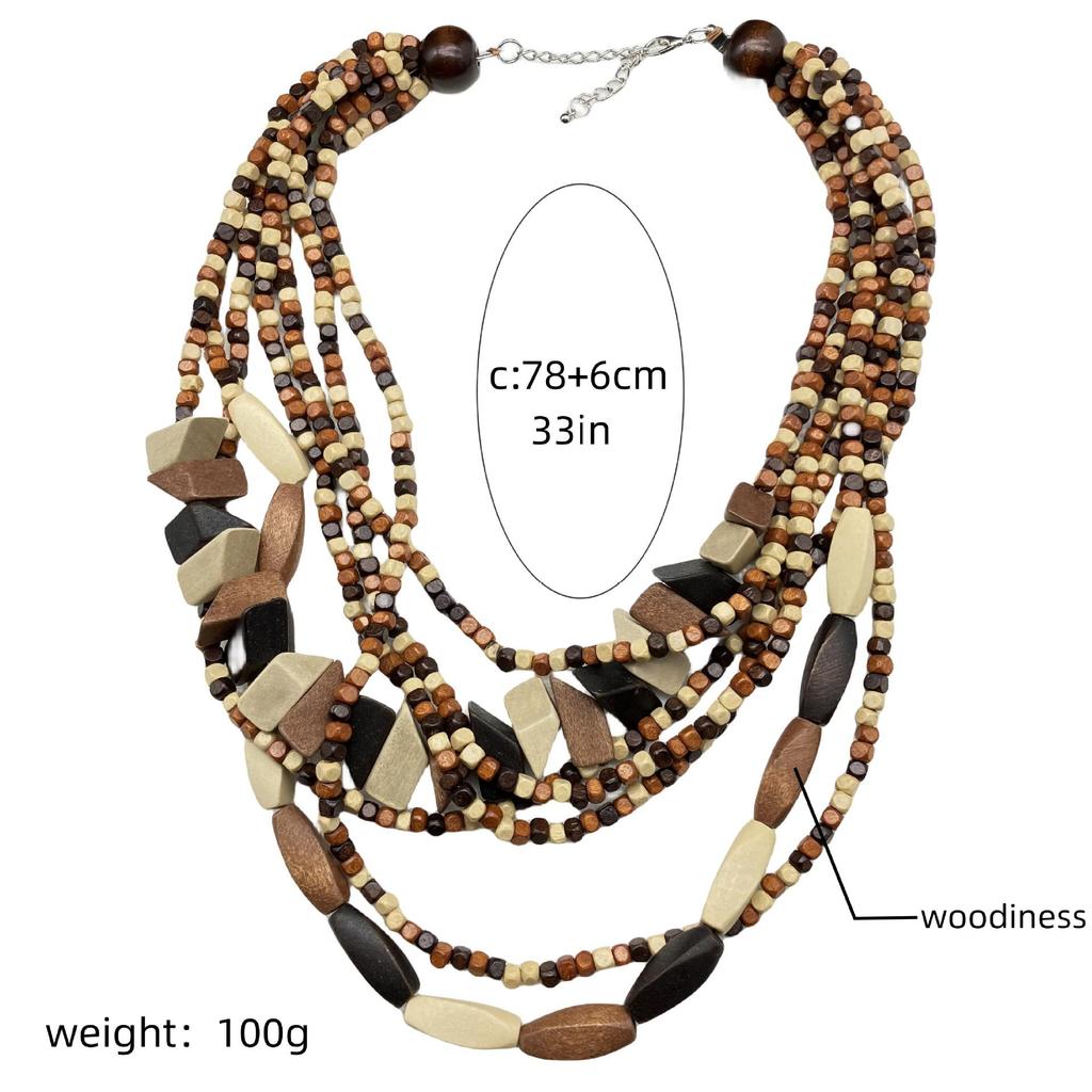 Ethnic Retro Wood Multi-layer Long Necklace