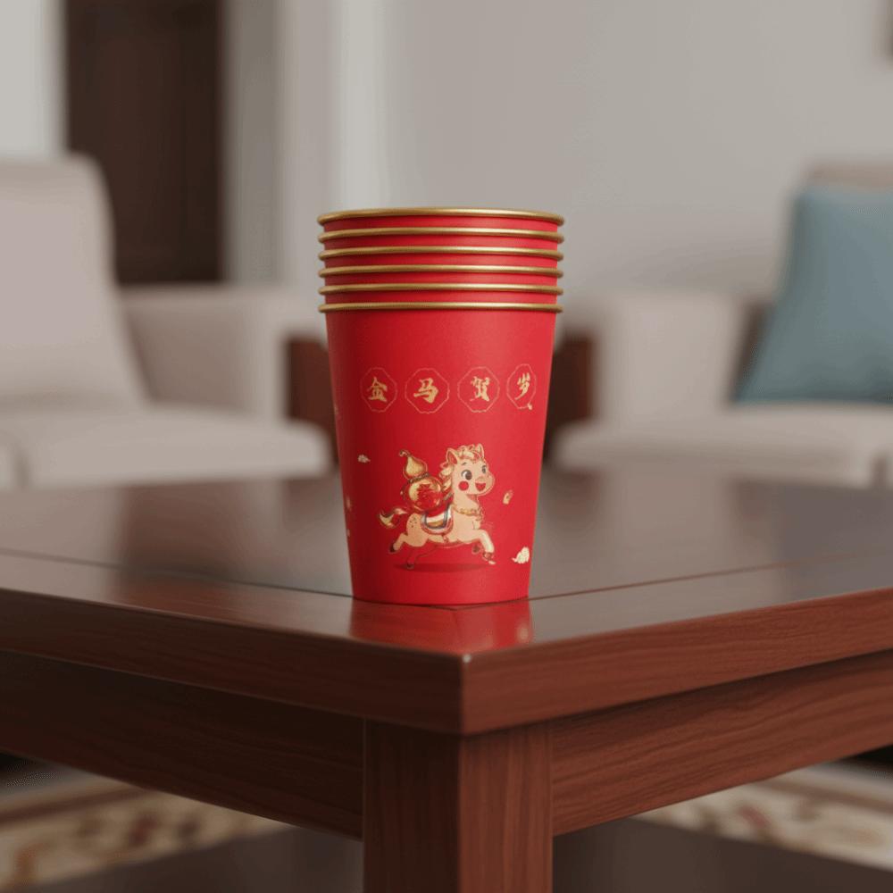 50pcs Horse Pattern 2026 Spring Festival Disposable Cup Gold Foil Drinking Tea Cup  Family Dinner