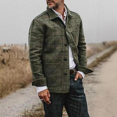 Men's Plaid Casual Blazer Coat Spring Autumn Fashion Windproof Suit Jacket  Long Sleeve Outwear