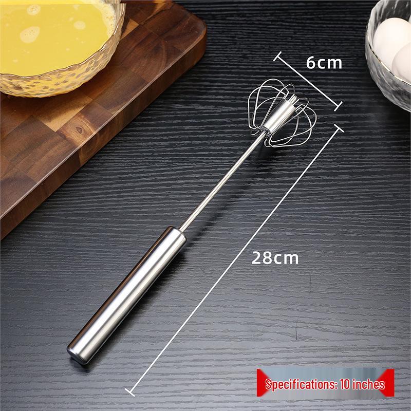 Stainless Steel Semi-Automatic Rotating Whisk for Baking - Manual Press Egg Beater