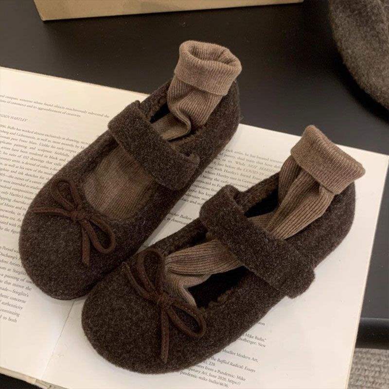 Fairy Foreign Style Fluffy Shoes Female Winter Wear French Evening Temperament Women Velvet Mary Jane Single Shoes Flat Cotton Shoes