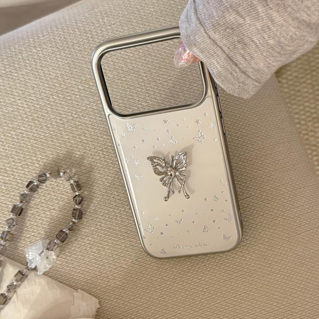 Light luxury style suitable for 17promax mobile phone case iphone17 Apple 15 gilt silver butterfly 14 anti-drop 16 lanyard