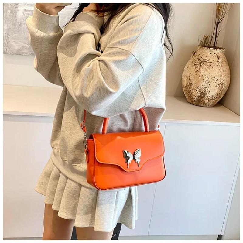 Fashi Butterfly Women's Small Square Shoulder Bag Simple PU Ladies Crossbody Bags Portable Female Handle Clutch Purse Handbags