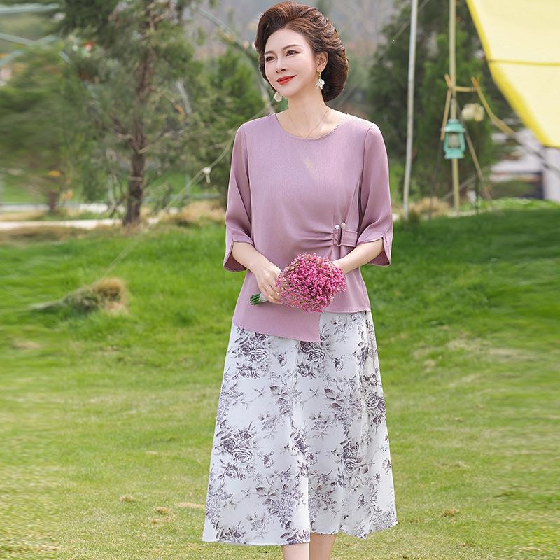 

2026 Summer Fashion: Middle-Aged & Elderly Mom Loose Jumpsuit with Three-Quarter Sleeves 3XL рожевий