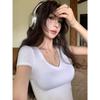 Korean Style V-Neck Solid Color Short Sleeve Women's T-Shirt - 2026 Summer Slim Fit