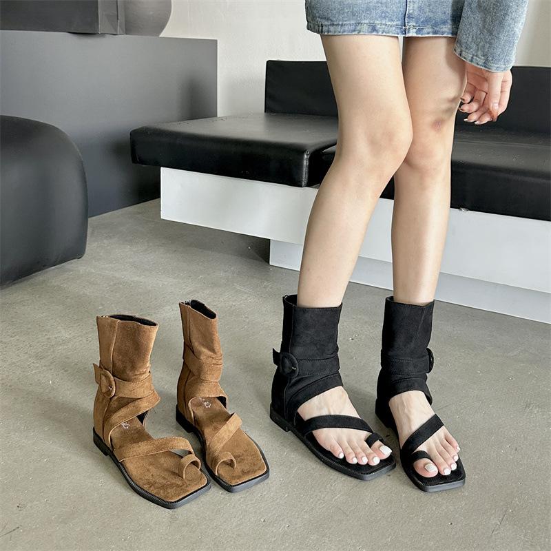 Mezzanine short boots children 2025 summer new high tube retro western cowboy boots women's sleeve flat Roman sandals