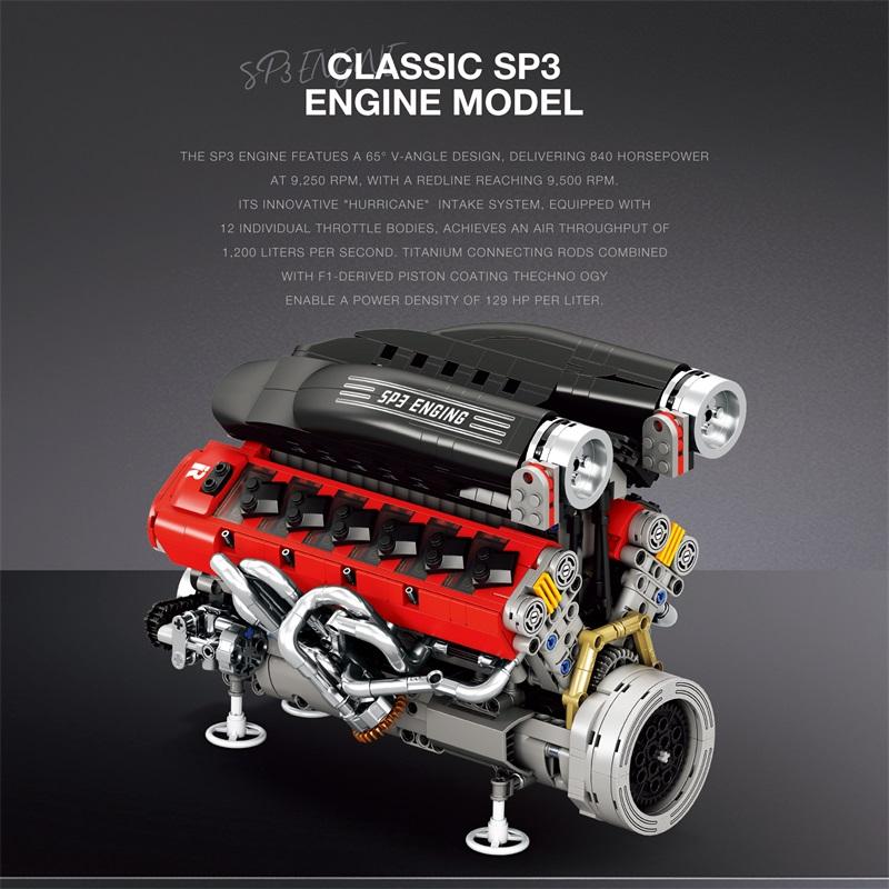 Non-Toxic Sp3 Mechanical Engine Power Motor Building Blocks Model Technical Diy Toy Desktop 3D Set Moc Assembly Bricks Festival Gift
