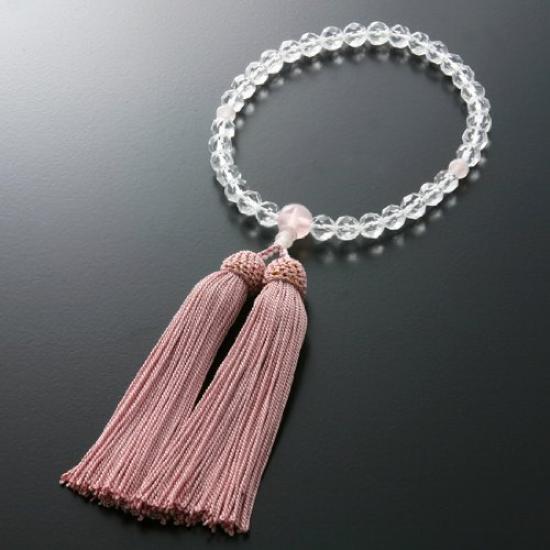 Kyoto Butsudan Hayashi Prayer Beads for Women, Pure Silk with a Tassel, Genuine Crystal (Cut Beads), and Red Crystal Finish [Prayer Beads Bag