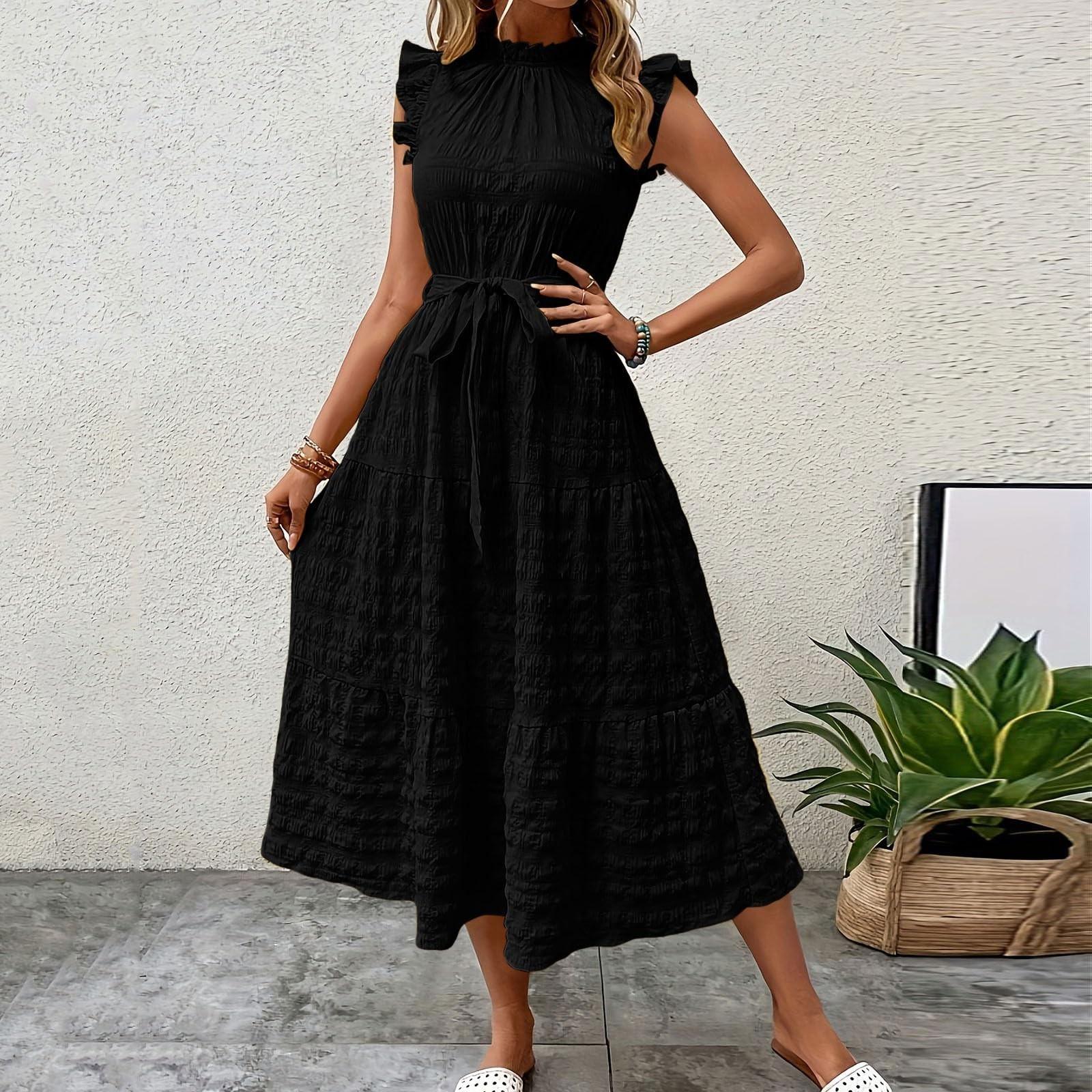 Женское повседневное длинное платье без рукавов с V-образным вырезом и принтом перьев — фото 10