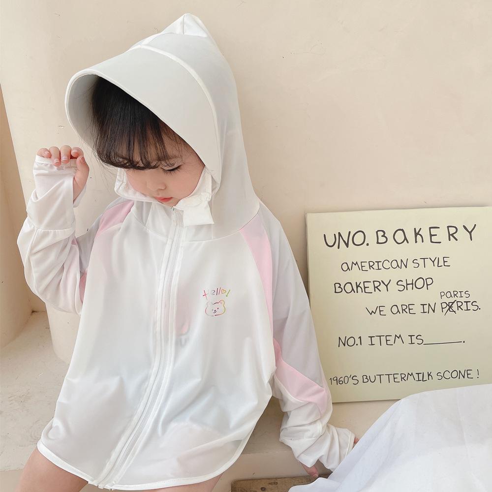 Kids Patchwork Color Block Ice Silk Sun Protection Jacket UPF50+ UV Protection Lightweight Breathable Summer Loose Fit Girls Sun Hoodie