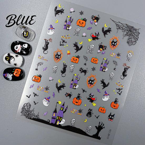 5D Embossed Nail Decals Halloween Art Stickers Skull Pumpkin Ghost Spooky Stickers Decals Waterproof Self Adhesive Manicure Decoration Decorative