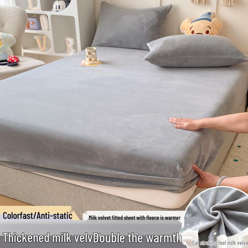 Autumn Winter Flannel Fitted Sheet: Non-slip Coral Fleece Bedspread & Mattress Cover