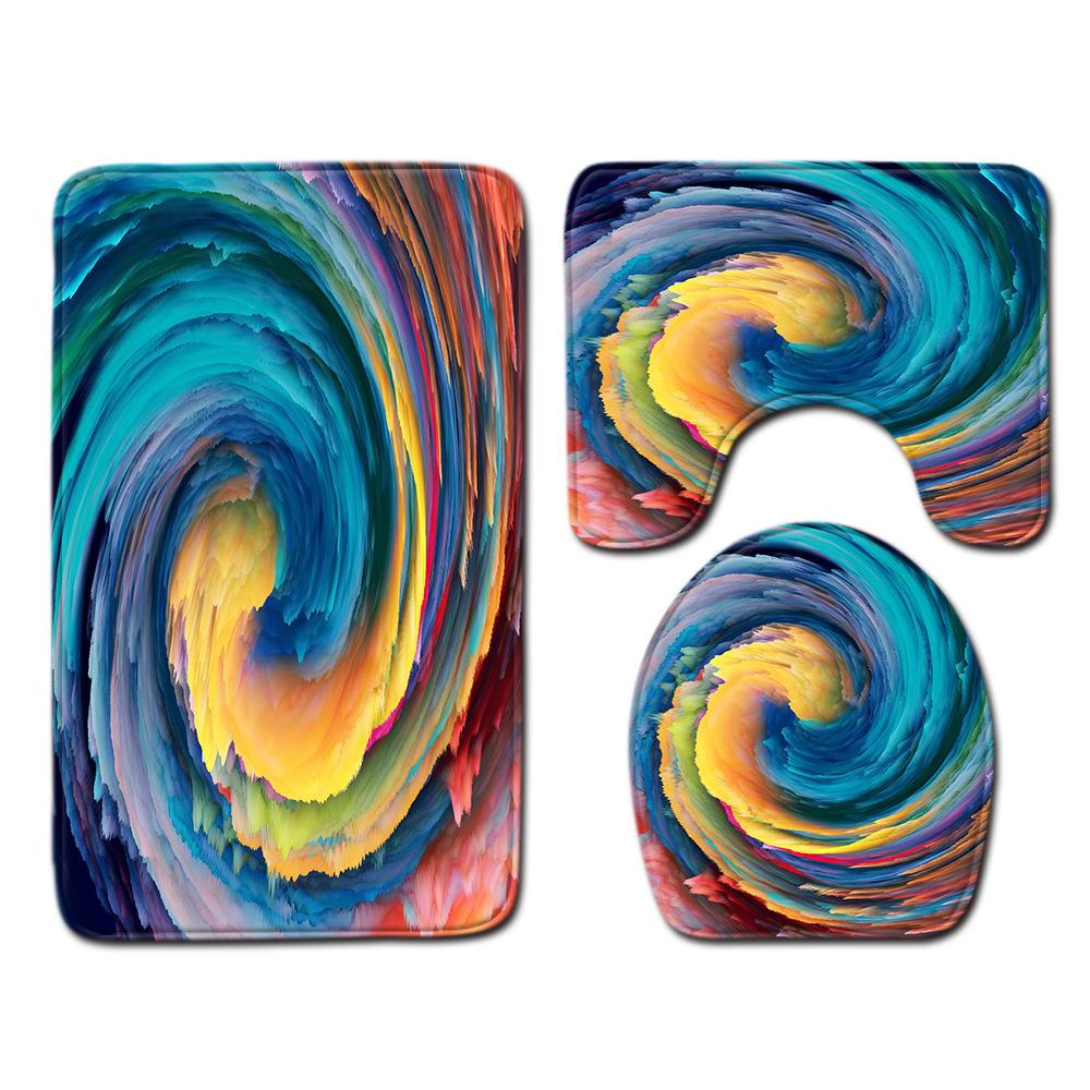 Fashion Painted Toilet Three-Piece Floor Mat Bathroom Door Mat Coffee Table Sand Carpet