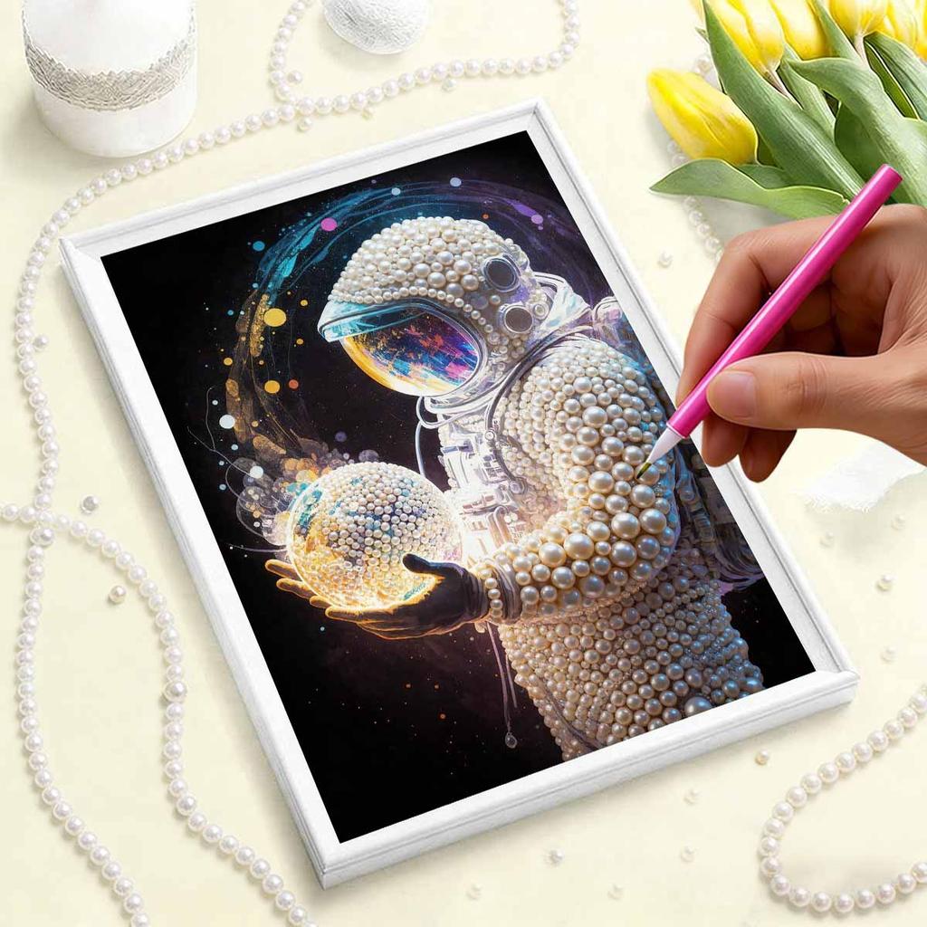 Kit Pittura con Perle Diamond Art Fai da Te per Adulti, Pittura Murale Speciale con Perle Diamond Art Astronauta per Decorazione Casa Ufficio Regalo Fatto a Mano