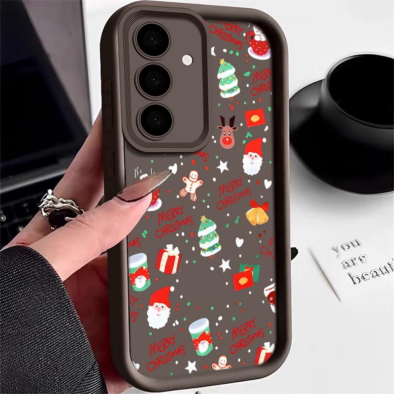 Cartoon Christmas Snowman Printed Back Cover For Samsung Galaxy S25 Edge S24 FE S23 S22 Ultra Plus A17 A56 A36 A16 A15 A55 A54 A53 5G Soft Phone Cover