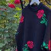 Herbst Rundhals Rose Print Gestrickte Pullover Frauen Winter Neue Mode Lose Pullover Pullover Weibliche Vintage Elegante Warme Casual Strickwaren Tops 24647