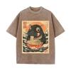 Retro Beige Cute Baby Hippo Noodle Art Acid Wash Oversized Funny Animal Streetwear Tee