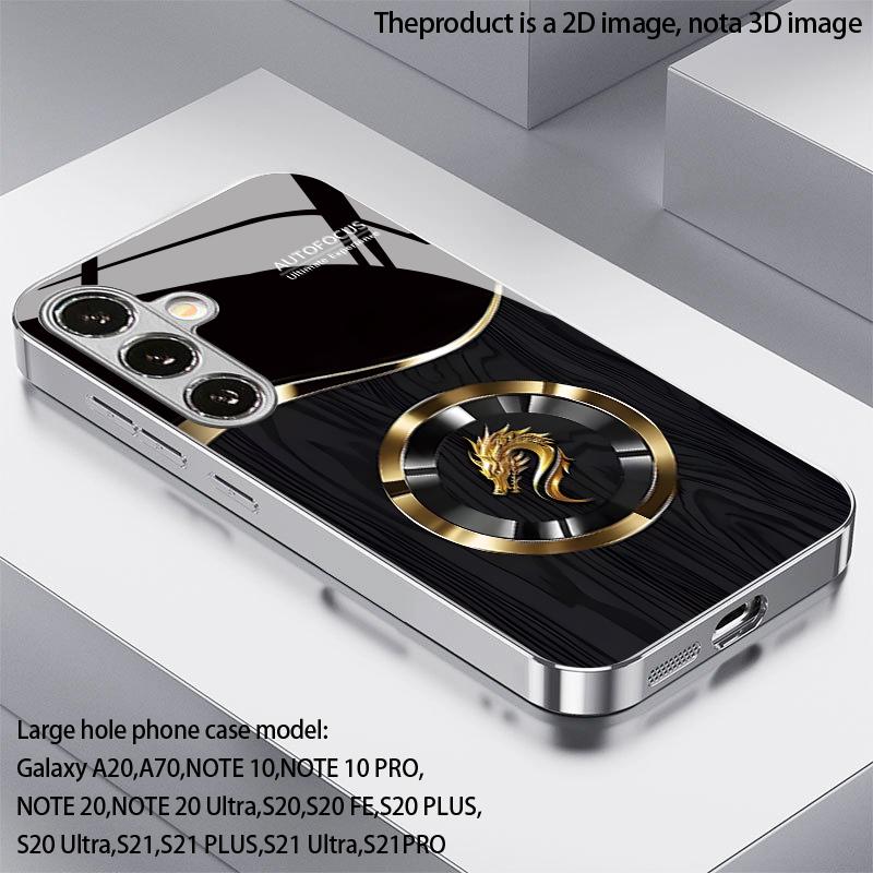 2D Dragon Black Gold Pattern Mobile Phone Case for Samsung S26 S25 S24 S23 S22 S21 S20 A56 A36 A16 - Glass Protective Cover
