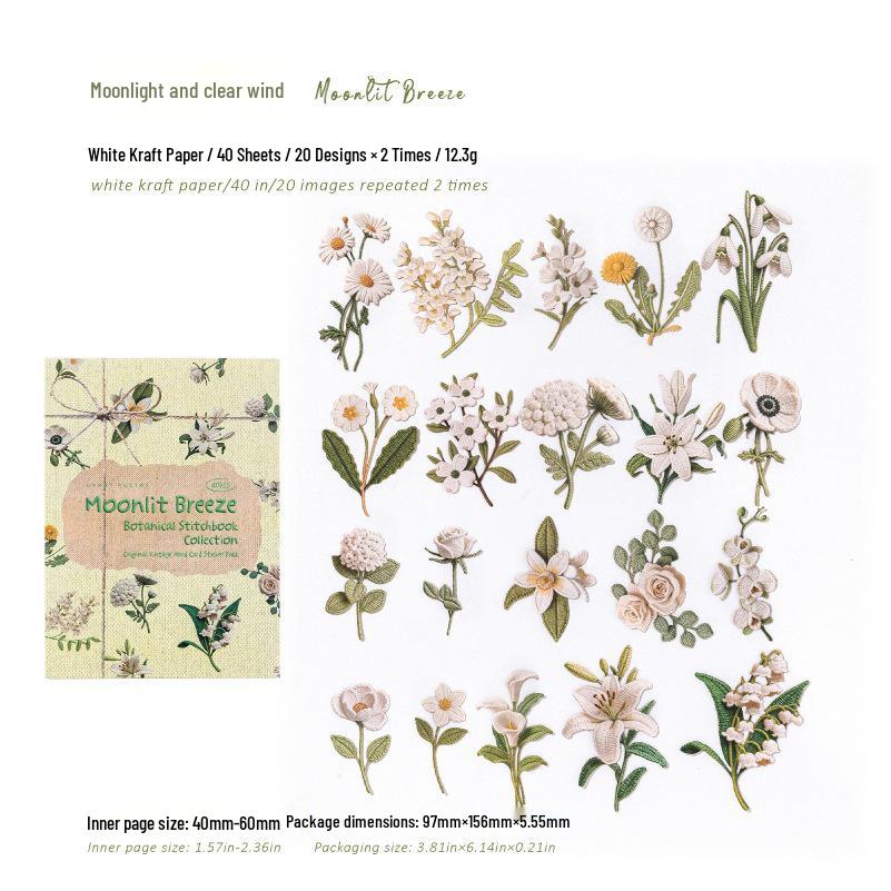 Sugar Poetry Floral Fabric Stickers: Retro Plant Embroidery, DIY Journal & Scenery Collage Pack.