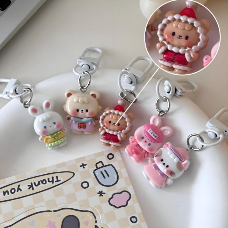 Cute Resin Rabbit Doll Key Chain Animal Cartoon Funny Cat Key Ring Creative Mini Bear Bear Bag Pendant Small Gifts