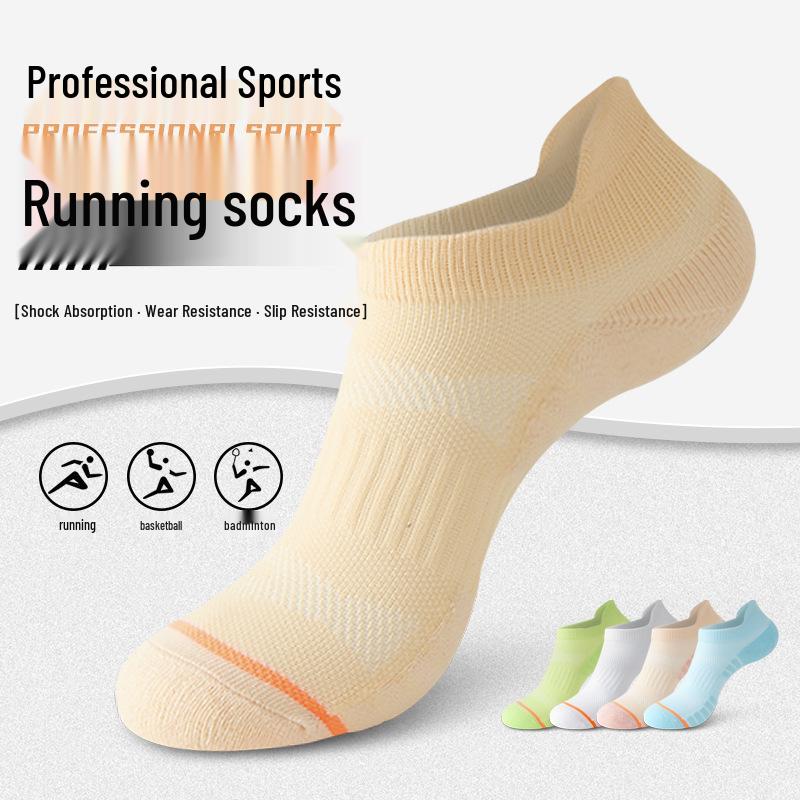 Women's Summer Mesh Breathable Sports Socks - Running, Marathon, Badminton, Boat Socks, Terry Loop Bottom, Short Style