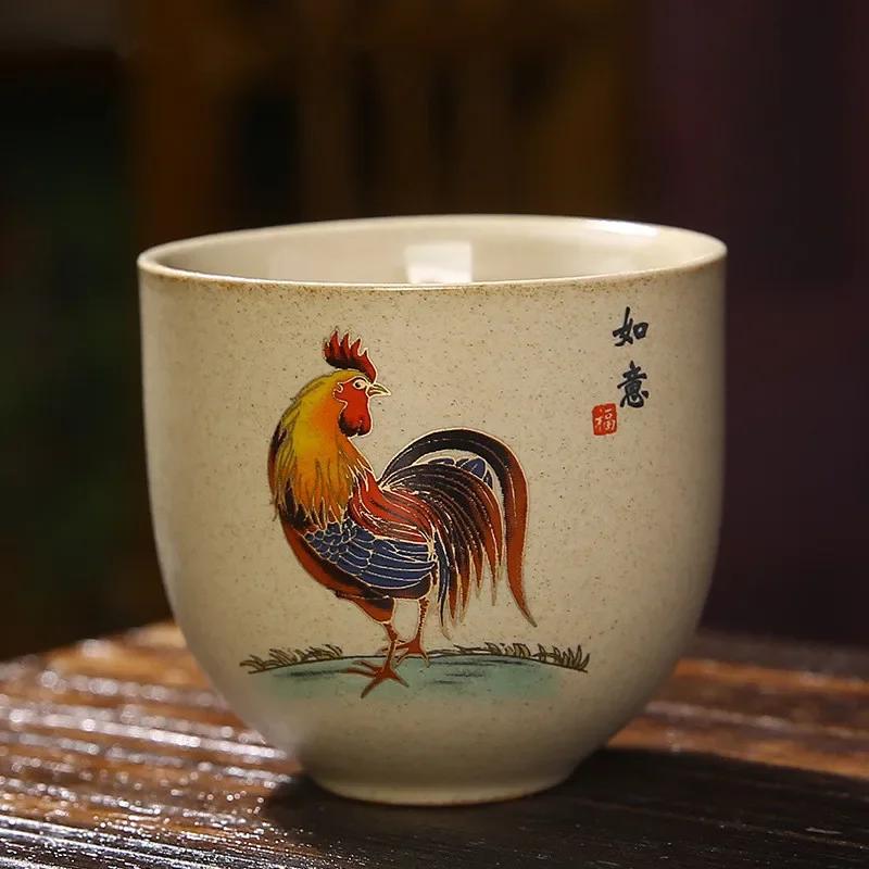 

1 шт. антикварная керамическая чашка ручной работы, расписанная вручную, керамическая чашка для чая в виде петуха, дорожная переносная чаша для чая Pu er Master Cup, китайский чайный набор 6x5.5cm 90ml