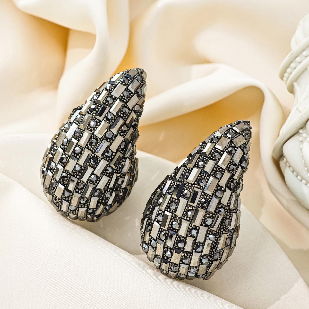 Exaggerated Diamond-Set Geometric Oval Earrings, Creative Personality And Fashion Full Of Diamond Water Drop Earrings For Women