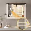 With Sliding Door 3-color Light Adjustment, Anti-fog LED Mirror Cabinet Farmhouse Bathroom Mirror Cabinet for Bathroom Bedroom